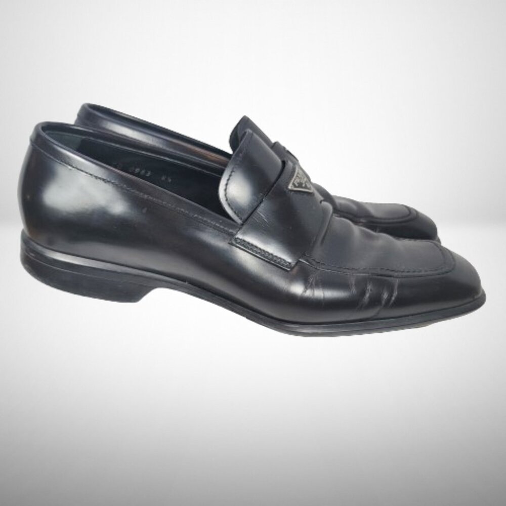 FAIR CONDITION Prada Brushed Leather Triangle Logo Loafers Size: 8.5 - Picture 13 of 16